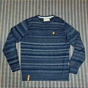 Naketano Brave New World Knit Sweater Crewneck Womens XL Blue Striped
